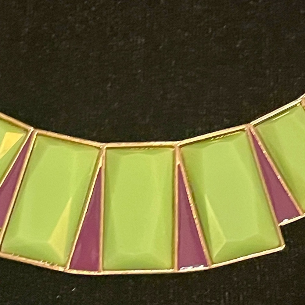 Stony Jewelry necklace, lime green, deep blue, rhinestone.​ - Picture 2 of 8